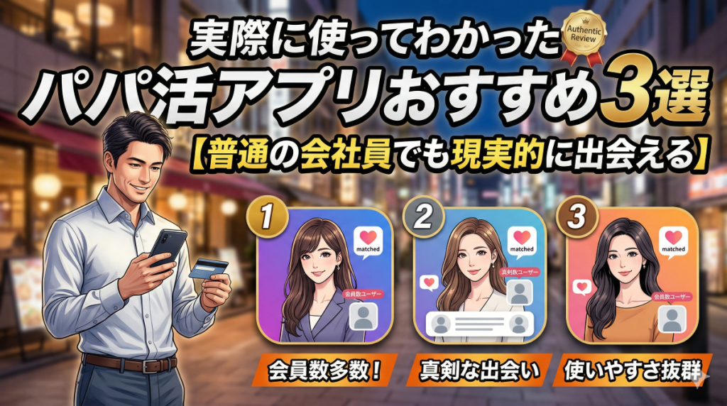実際に使ってわかったパパ活アプリおすすめ3選【普通の会社員でも現実的に出会える】